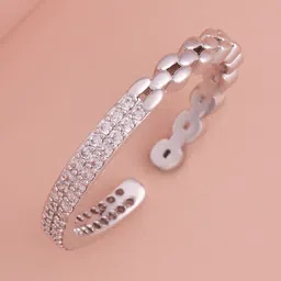 Kushal's Fashion Jewellery Rhodium-Plated CZ Studded Adjustable Finger Ring-10