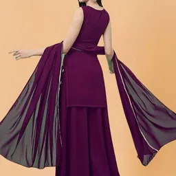 PARROT CREATION Geometric Embroidered Sequinned Georgette Kurti with Sharara And Dupatta image 4