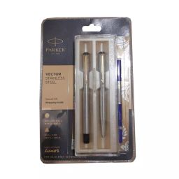 Parker VECTOR Gold Plated Silver Roller and Ball Pen Set (Blue), 8901198427841-image-1