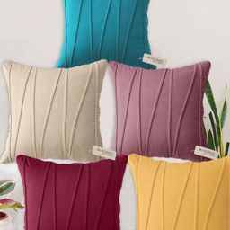 Blue Grass Blue & Yellow 5 Pieces Striped Velvet Square Cushion Covers-image-75