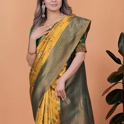 KALINI Ethnic Motifs Zari Art Silk Banarasi Saree-image-97