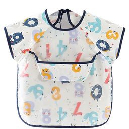 SYGA Digits Printed Waterproof Feeding Bib With Sleeves - White Black-image-53
