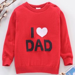 Babyhug Full Sleeves Cotton Knit Sweater Dad Print - Red-image-47