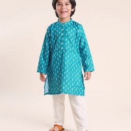 Babyhug 100% Cambric Full Sleeve Printed Kurta With Solid Pyjama Set - Teal Blue-image-26