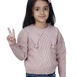 JoE Hazel Full Sleeves Peter Pan Collar Pearl Embellished & Wooven Detailed  Pullover Sweater - Onion Pink-picture-21