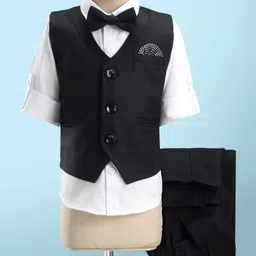 Robo Fry Full Sleeves Textured 3 Pieces Party Suit - Black-image-80