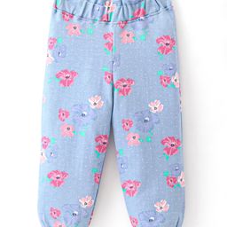 Babyhug Cotton Looper Knit Full Length Floral Printed Lounge Pant - Blue-image-33