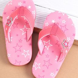 Cute Walk by Babyhug Slip On Flip Flops with Star Print & Star Applique- Pink-image-29