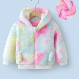 Kookie Kids Full Sleeves Front Open Hooded Fur Jacket With Tie & Dye Design - Multicolour-12