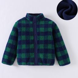 Kookie Kids Full Sleeves Checkered Winter Jacket - Dark Green-picture-13