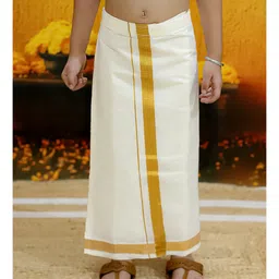 BownBee Solid Cotton Mundu Dhoti - White-picture-43