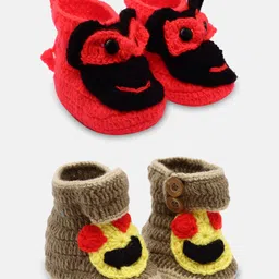 MayRa Knits Pack Of 2 Hand Knitted Animal & Emoji Crochet Booties - Brown & Pink-picture-45