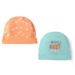 Doodle Poodle Interlock Knit Caps with Beach Theme & Text Print Peach & Light Blue Pack of 2 - Diameter 11.5 cm-image-36