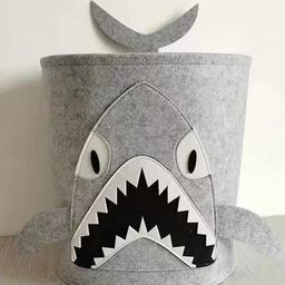 House of Quirk Felt Kids Cartoon Laundry Basket Round Storage Basket Laundry Organizer -Light Grey Shark-27
