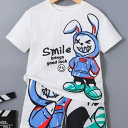 Googo Gaaga Cotton Half Sleeves Animal & Text Printed Tee With Shorts Set - White-picture-19