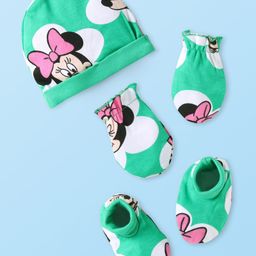 Babyhug Disney Interlock Knit Cap Mittens & Booties Set with Minnie Mouse Print Green - Diameter 11 cm-picture-8
