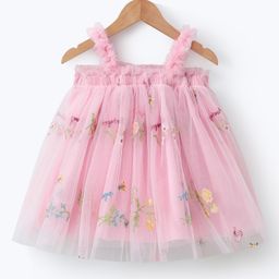 Mark & Mia Sleeveless Floral & Text Embroidered A Line Party Frock - Pink-image-41