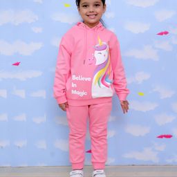 The Mom Store Full Sleeves Cotton Believe In Unicorn Magic Hoodie & Joggers Combo - Pink-image-29