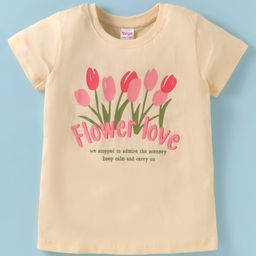Tango Single Jersey Knit Half Sleeves T-Shirt With Flower Love Text Print -Cream-image-92
