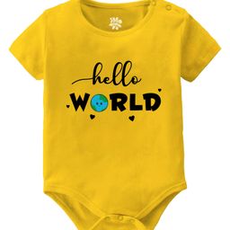 Baby Buzz 100% Cotton Half Sleeves Hello World Text Printed Onesie - Yellow-image-92