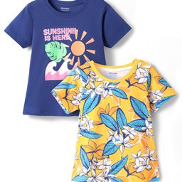 Honeyhap Premium 100% Cotton Knit With Bio Finish Half Sleeves T-Shirts With Floral Print Pack of 2 - Banana & Limoges-image-68