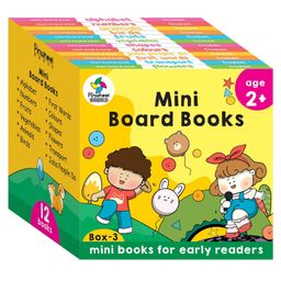 Mini Board Books Box - 3, Alphabet, Numbers, Fruits, Vegetables, Animals, Birds, Shapes, Colours & more, Pack of 12 Books - English-28