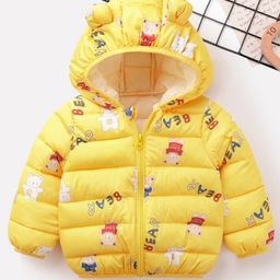 Mark & Mia Full Sleeves Hooded Padded Jacket With Teddy Bear Print - Yellow-image-80