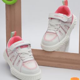 TRUFFLE COLLECTION Fashion Text Designed Mesh Detailed Velcro Closure Sneakers - White & Pink-image-45