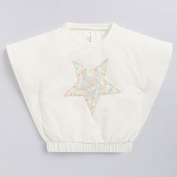 giniekids Knit Half Sleeves Pearls Embellished Star Patch Detailed Crop Top - White-image-65