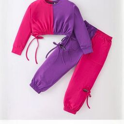 YK Girls Cotton Full Sleeve Self Design Elasticated Waist Top With Jogger Clothing Set-picture-0