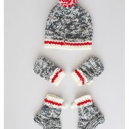 Woonie Hand Knitted Shaded Cap With CoordinatingMittens And Booties Set - Grey image 2