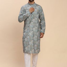 Pro-Ethic STYLE DEVELOPER Men Floral Printed Cotton Kurta with Pyjamas-picture-14
