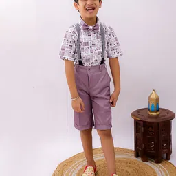 BAESD Boys Printed Short Sleeves Shirt With Shorts & Suspenders-image-41