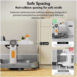 StarAndDaisy Baby Walker with Anti Fall Brake Pads with 3 Speed Height Adjustment, Multi-Level Seat, Recreational Music Toy Bar, Easy to Store -Grey image 4