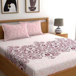 My Room Pink Floral Printed 140 TC Queen Bedsheet With Pillow Covers-image-11