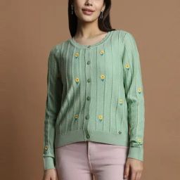 Allen Solly Green Embroidered Cardigan-image-1