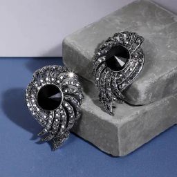 Sohi Women's Stone Spiral Drop Earrings  Black-image-79