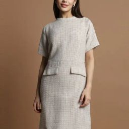 Allen Solly Grey Chequered Shift Formal Dress-image-49