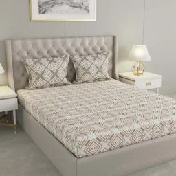Raymond Home Mystique Grey & Pink 110 TC Cotton Queen Bedsheet with 2 Pillow Covers-image-73