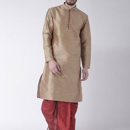 Hangup Men Khaki & Maroon Solid Kurta with Dhoti Pants-image-38