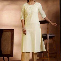Libas Cream Cotton Embroidered Straight Kurta-image-71