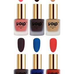 VOLO Set Of 6 Velvet Matte Nail Polish - 8 ml Each - Dark Wine -Coral-Dark Coffee-Blue-83