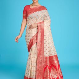NIWAA Woven Design Zari Pure Linen Banarasi Saree-image-22
