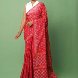 Unnati Silks Red Cotton Printed Saree With Unstitched Blouse-picture-22