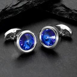 Peora Silver Plated Blue Stone Studded Cufflinks Set for Men-image-65