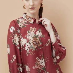 Code By Lifestyle Medium Wine Regular Fit Printed Shirt image 5