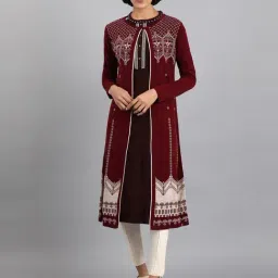 W Maroon Self Pattern Shrug-picture-0