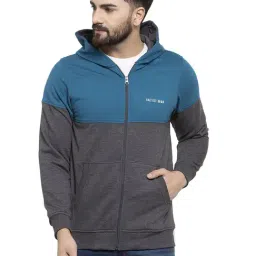 Kalt Dark Grey & Teal Full Sleeves Hooded Sweatshirt-picture-22