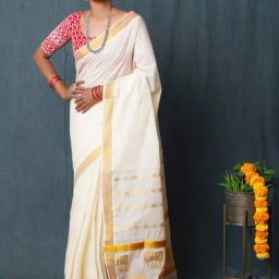 Unnati Silks Ivory White Cotton Woven Saree With Unstitched Blouse-image-39