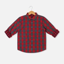 Allen Solly Junior Red & Green Cotton Chequered Full Sleeves Shirt-image-59